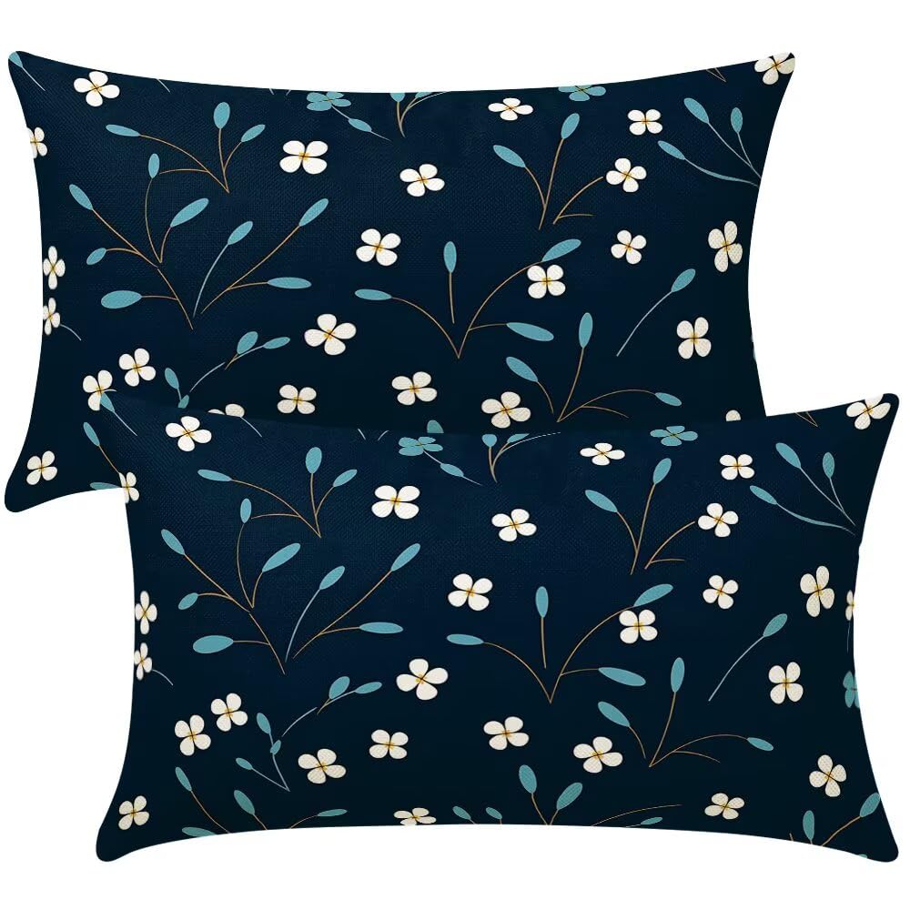 Cushion Covers 20cm x 30cm Summer Cushion Cover 8 x 12 Inches Pack of 2 Throw Pillow Covers Spring Flowers Sofa Cushions Polyester Linen Pillowcases for Couch Living Room Bedroom Home Decor -SC495