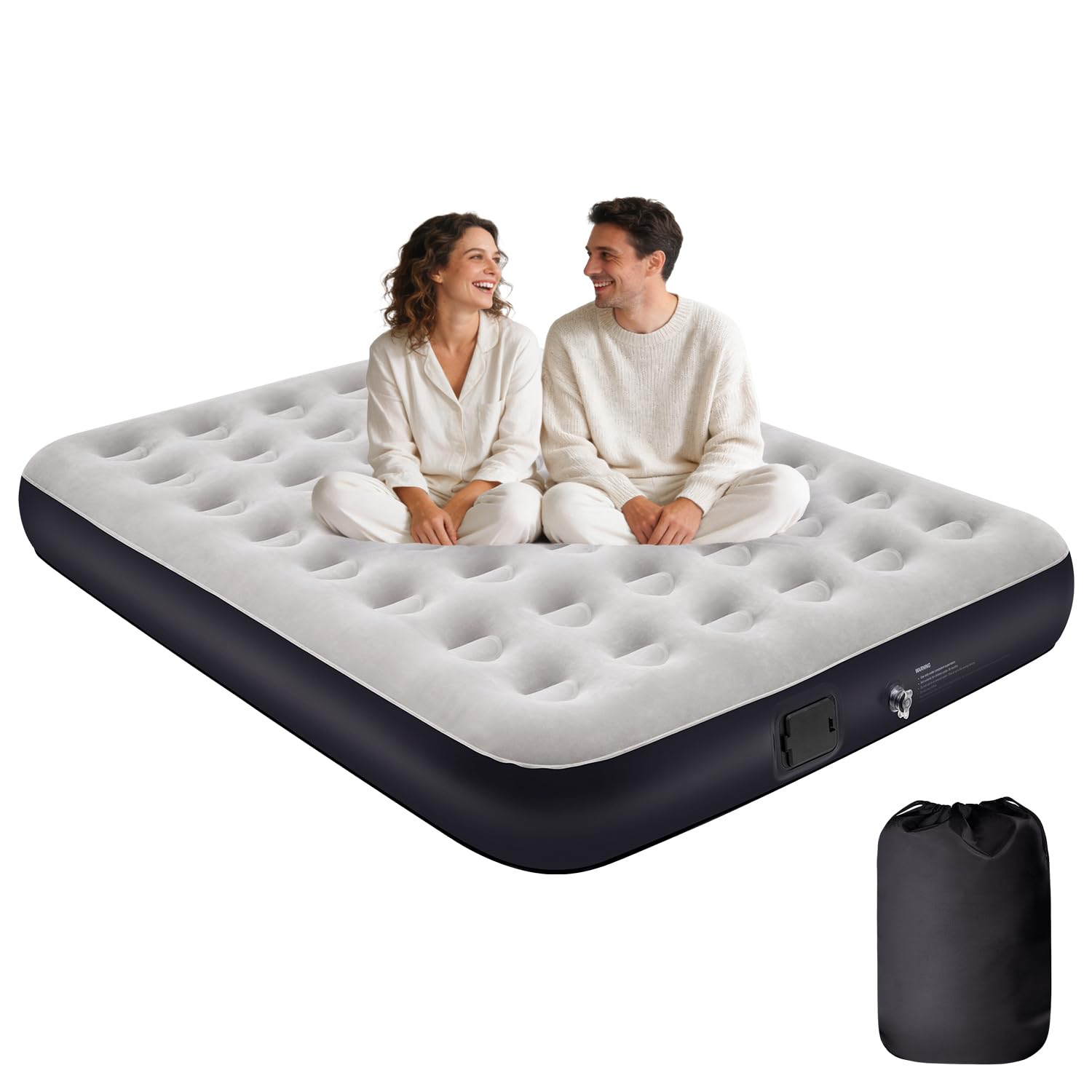 Double Air Bed with Built-in Rechargeable Pump, 25cm Extra-Thick Inflatable Mattress, One-Click Inflation & Deflation, Flocked Non-Slip Guest Bed for Home, Camping & Travel, 198 x 152 x 25 cm-image-6