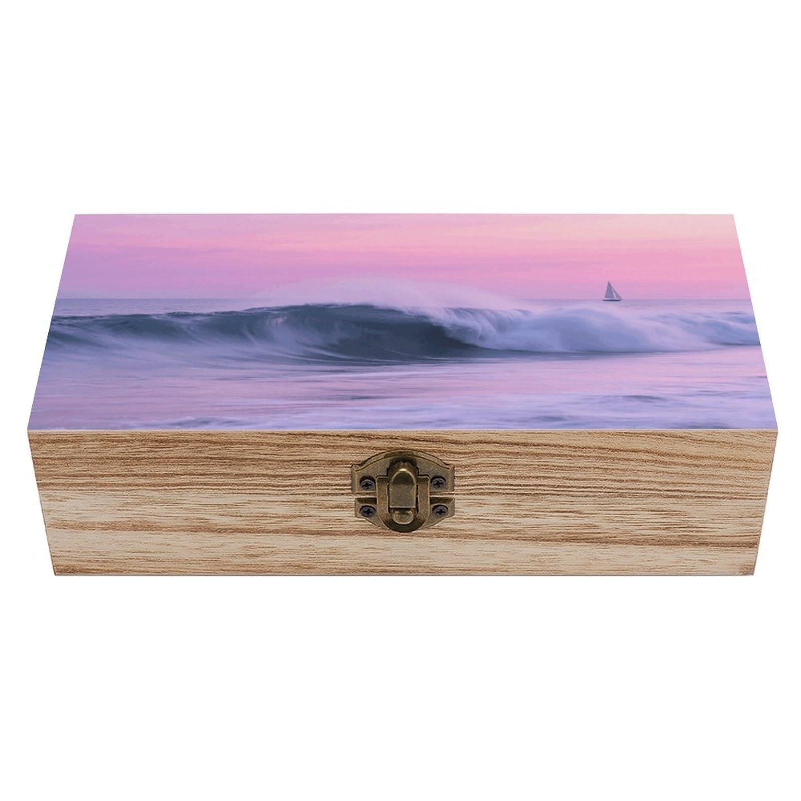 VstaDank Ship Sea Waves Wooden Box Sturdy Vintage Storage Box with Hinged Lid Exquisite Wood Keepsake Boxes Large Jewelry Case Cute Trinket Holder Unique Gift for Men & Women