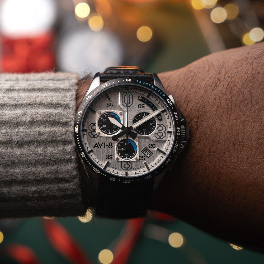 AVI-8 Herren 43mm P-51 Mustang Blakeslee Chronograph Japanese Meca-Quartz Fliegeruhr mit Leder- oder Edelstahlband AV-4077