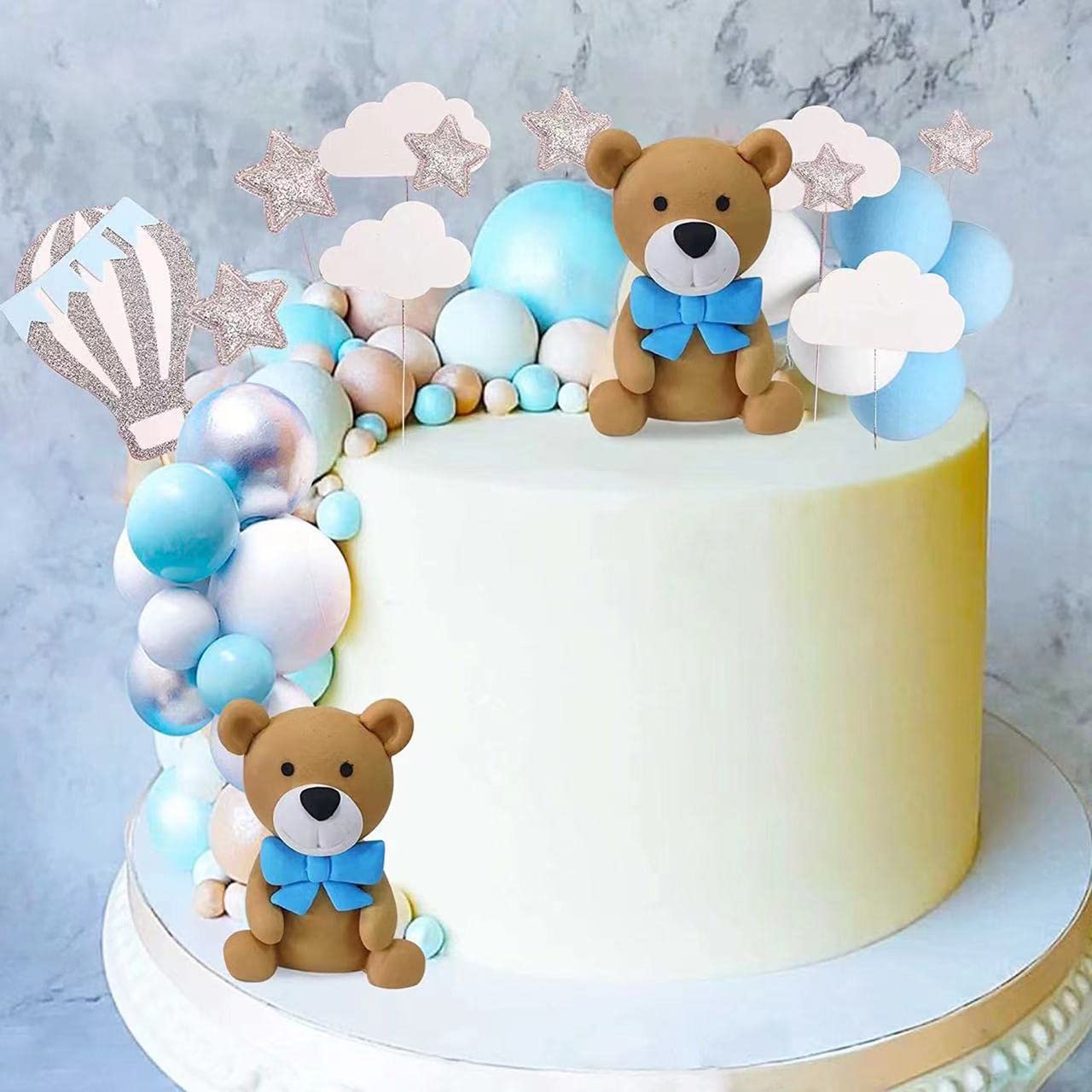 Bear Cake Topper Set With BABY Letters - Baby Shower Birthday Party Decorations In Blue