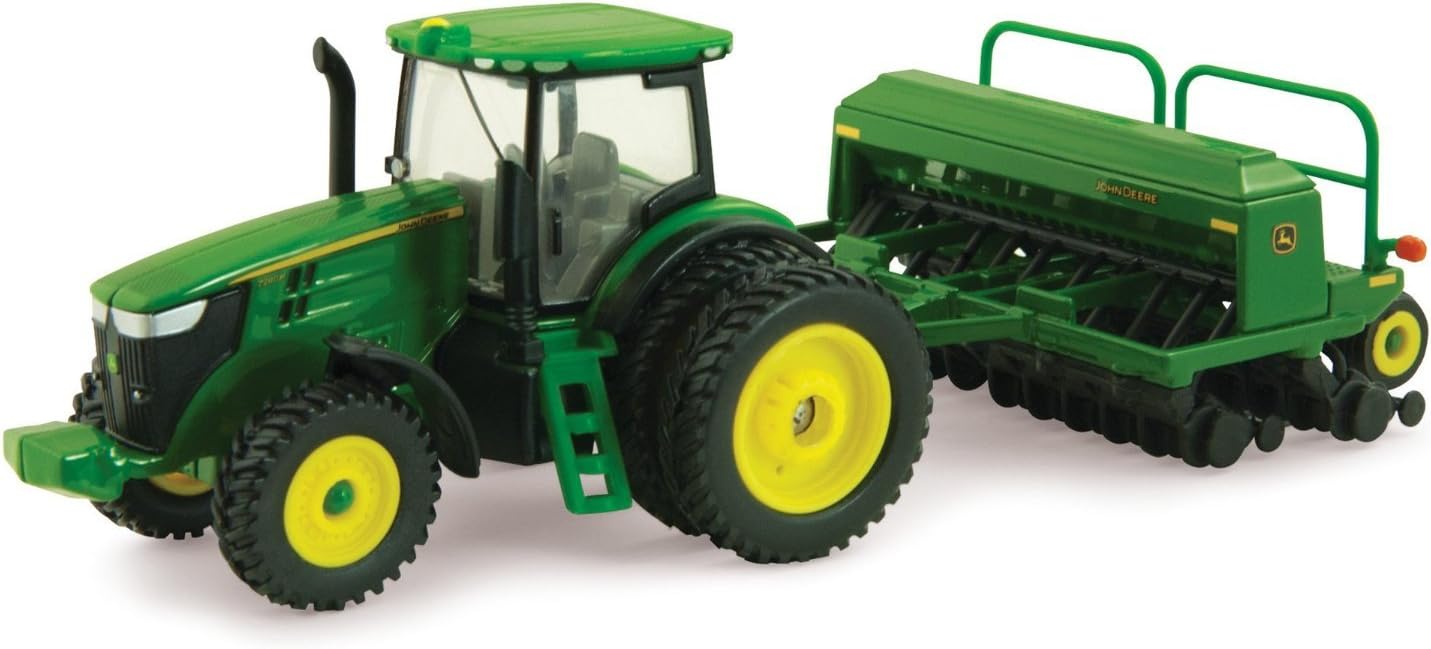 ERTL John Deere 7215R Tractor with 1590 Grain Drill Replica - 1:64 Scale - Authentic Die-Cast and Plastic Replica- John Deere Tractor Toys