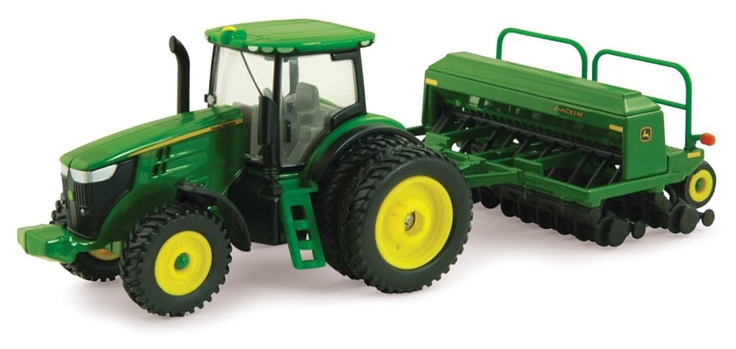 Réplica del Tractor John Deere 7215R con Siembradora de Granos 1590 ERTL - Escala 1:64 - Réplica Auténtica de Fundición y Plástico- Juguetes Tractor John Deere