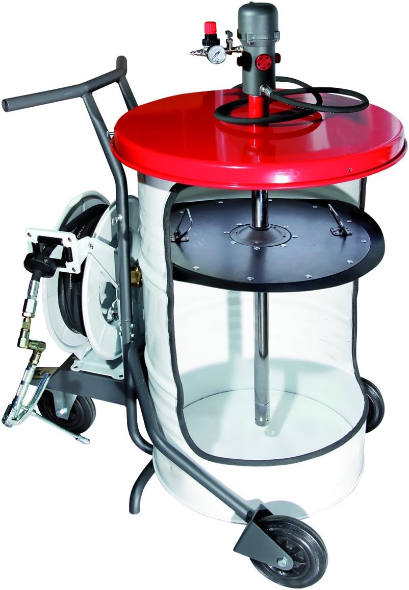 mobile equipment drum dispenser 185kg Pump RDC85 ratio 85:1. Grease gun. Reel hose 15m