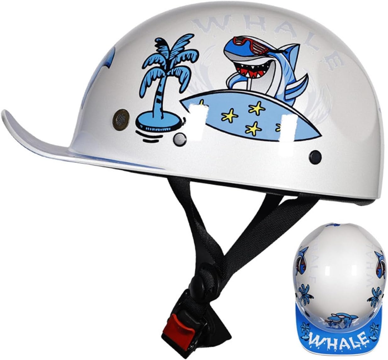 Kids Baseball Cap Motorcycle Half Helmet Lightweight Low Profile Child Novelty Small ATV Helmet Cute Cartoon Youth Four Wheeler Helmet DOT Approved for Bike Go-Kart Dirt-Bike Moped