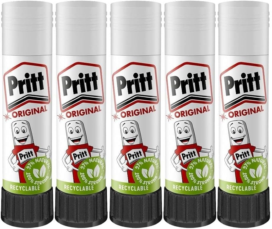 ZYBUX - PRITT Glue Sticks (5 Pack, 11g) - 90% Natural, Strong Hold, Child-Friendly Adhesive for Home, School, Office, and Crafts