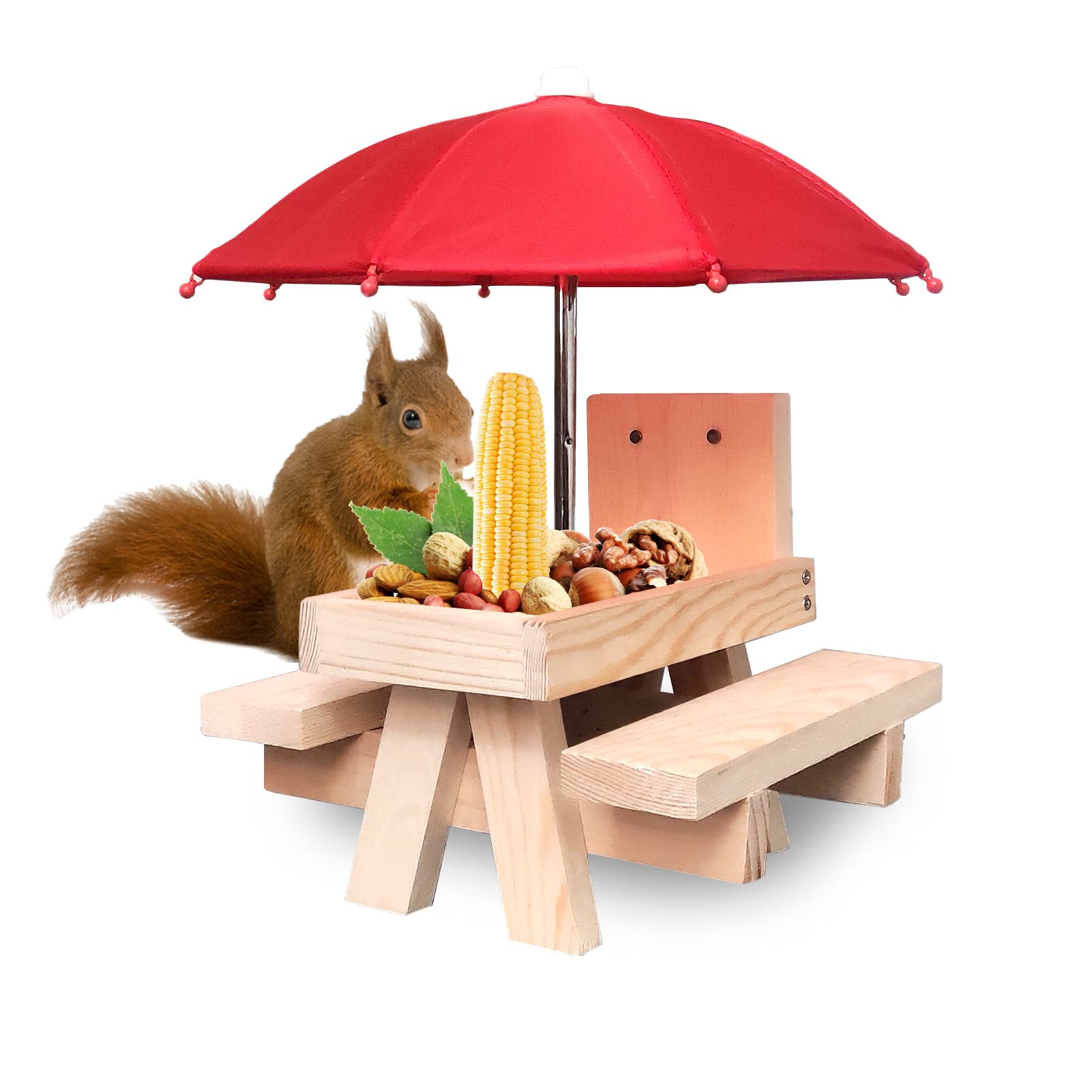 Buy Squirrel Feeder, Wooden Squirrel Picnic Table with Umbrella and