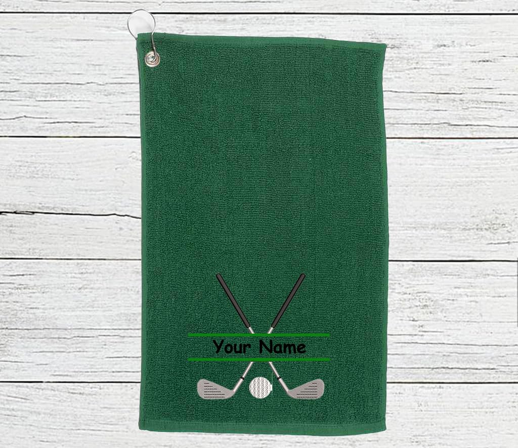 Personalised Golf Towel – Embroidery and Clip 100% Ringspun Cotton Golfing Accessories - Golf Gift (Green)