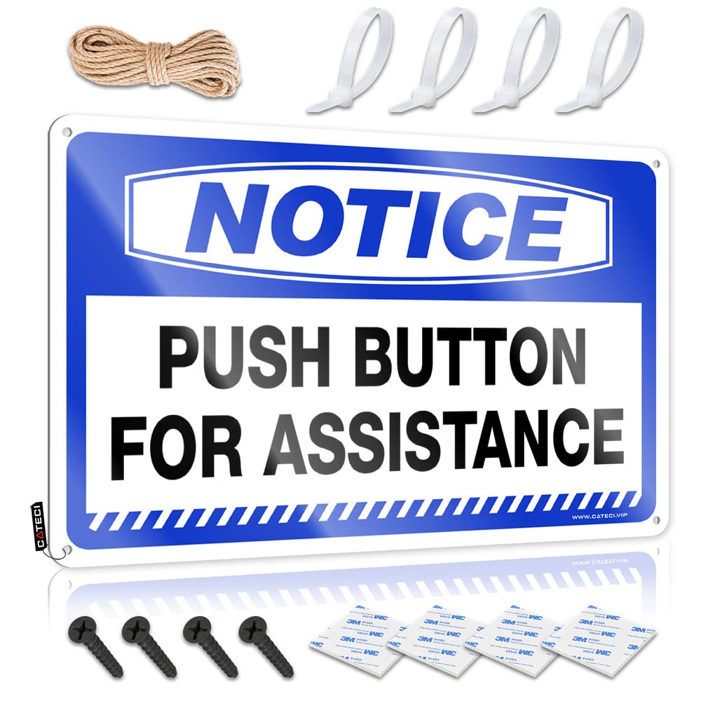 HELIOFORGE Funny Room Decor Notice Push Button For Assistance Tin Sign Vintage Signs Metal Tin Metal Decor(30X40CM)