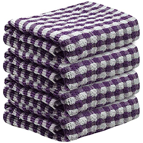 Towelogy® 4 Pack Kitchen Towel Set Monocheck Purple 100% Cotton Terry Tea Towels for Drying Dishes Multipurpose Dish Towels
