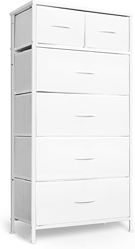 Miniatura 10 de Mifuro - Cómoda alta para dormitorio, torre organizadora de almacenamiento vertical con 7 cajones, cómoda con contenedores de tela, marco de acero,