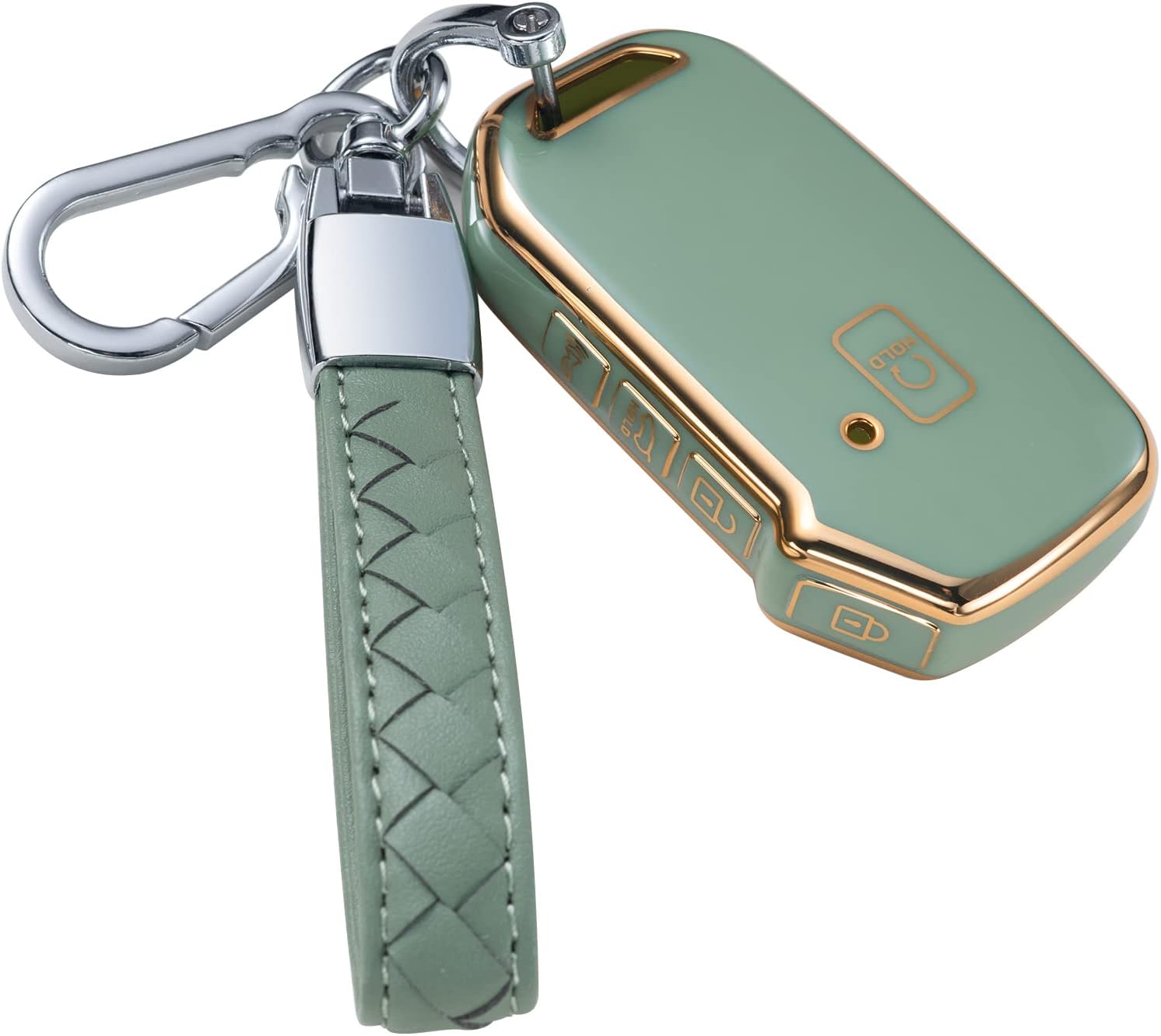 Compatible with Kia Key Fob Cover with Leather Lanyard, Car Key Case Shell Protection for Kia Cerato Ceed Forte NIRO Sorento Seltos Smart Remote Control,Green