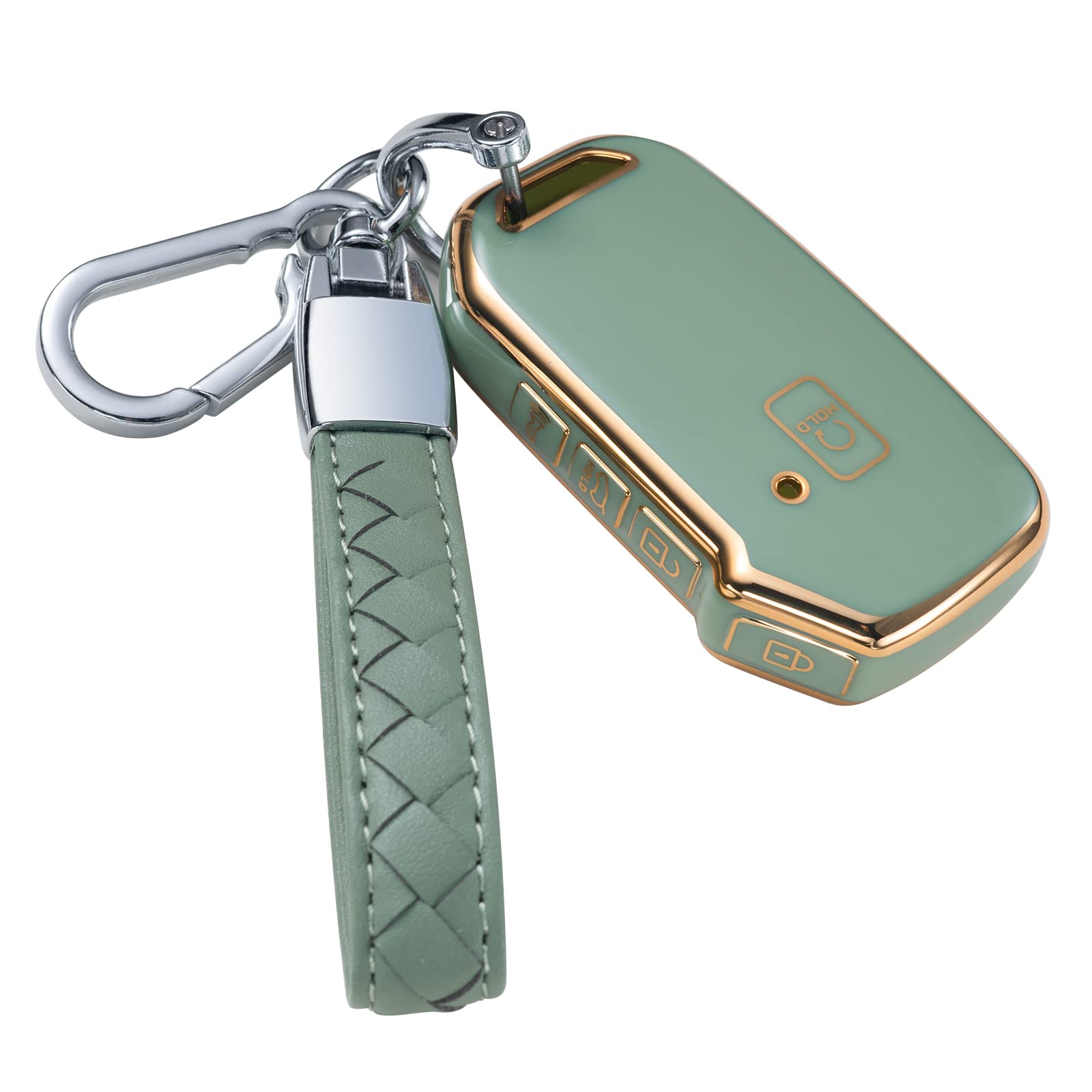 Compatible with Kia Key Fob Cover with Leather Lanyard, Car Key Case Shell Protection for Kia Cerato Ceed Forte NIRO Sorento Seltos Smart Remote Control,Green