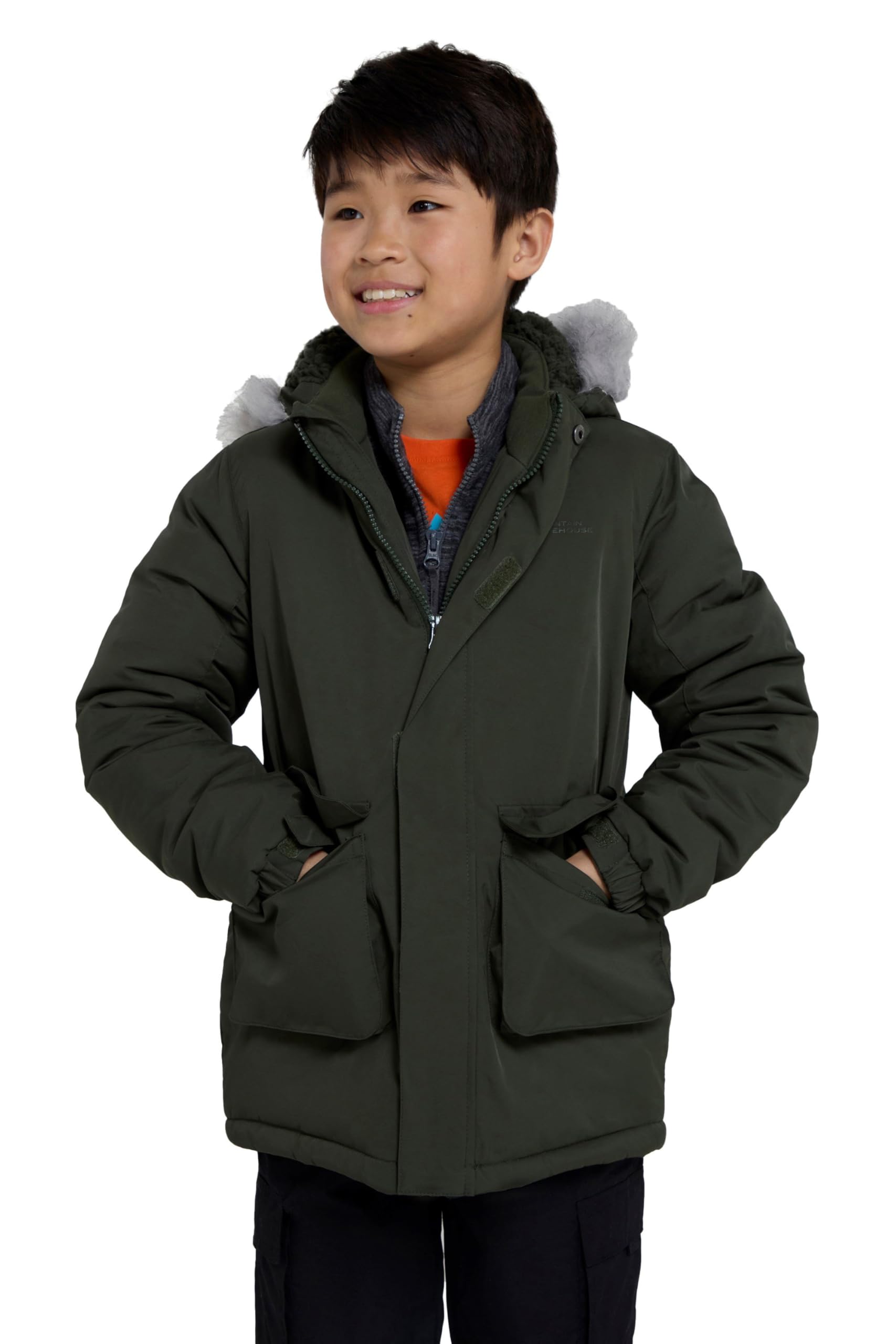 Mountain Warehouse Ranger Plain Kids Water Resistant Jacket - Elasticated Cuffs & Hem, Adjustable Hood, Boys & Girls - Best for Autumn, Winter, Outdoors & Hiking Green Teen Size 13 Years