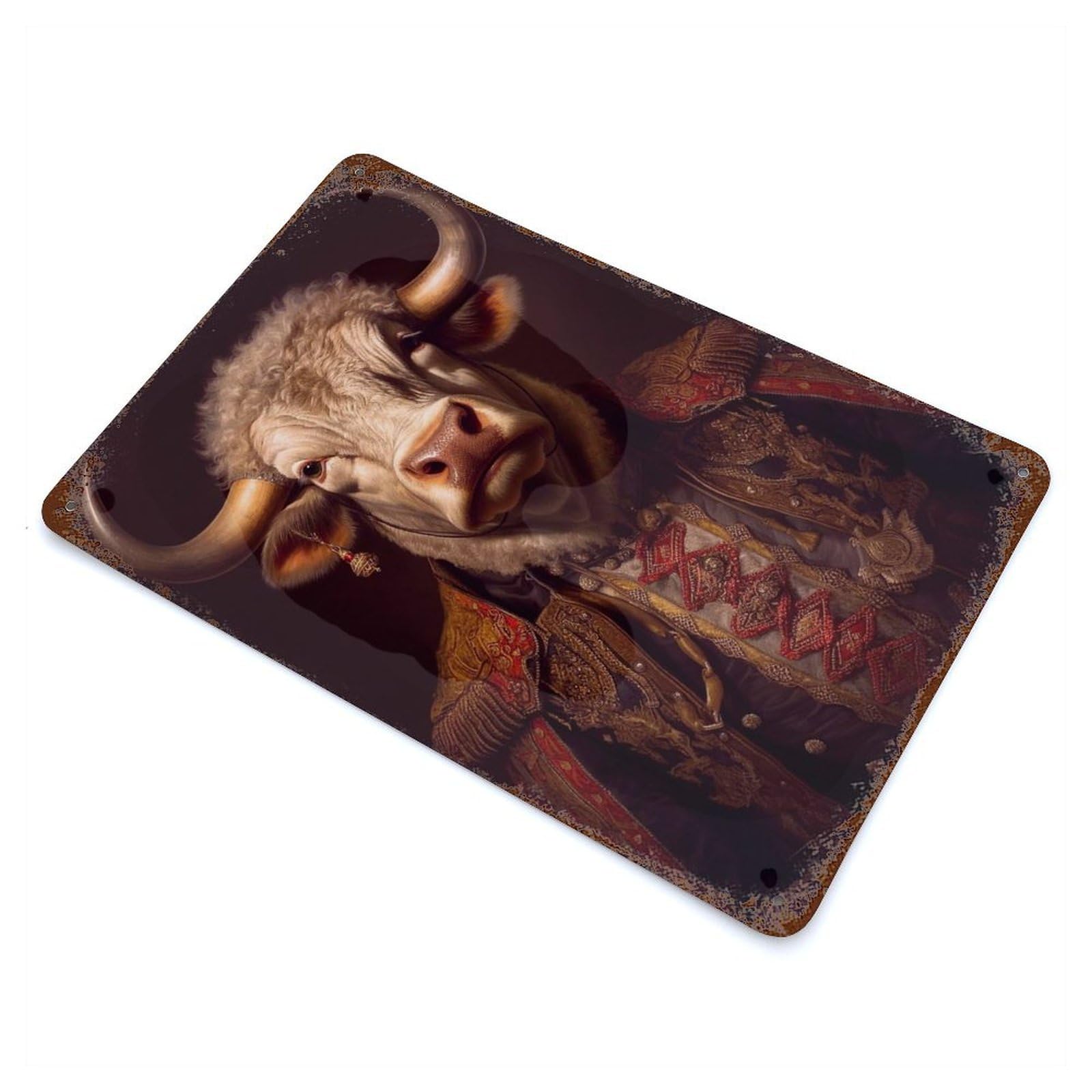 Bull Poster Aged Metal Wall Plaque 11.8"x7.9", Decorative Metal Wall Art for Garage, Pub Or Kitchen