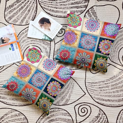 Image of Divine Casa Set of 5 Mandala Print Cushion Covers 16x16 Inches | Polyester Decorative Throw Pillow Covers with Lace Border | Multicolor Cushion Covers for Sofa, Couch & Bedroom | Multi Teal