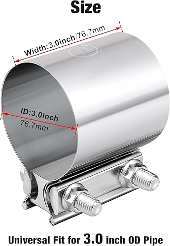 Miniatura 2 de EVIL ENERGY Abrazadera de escape de 3.0 pulgadas, acoplador de manguito de abrazadera de banda de unión a tope de acero inoxidable para tuberías,