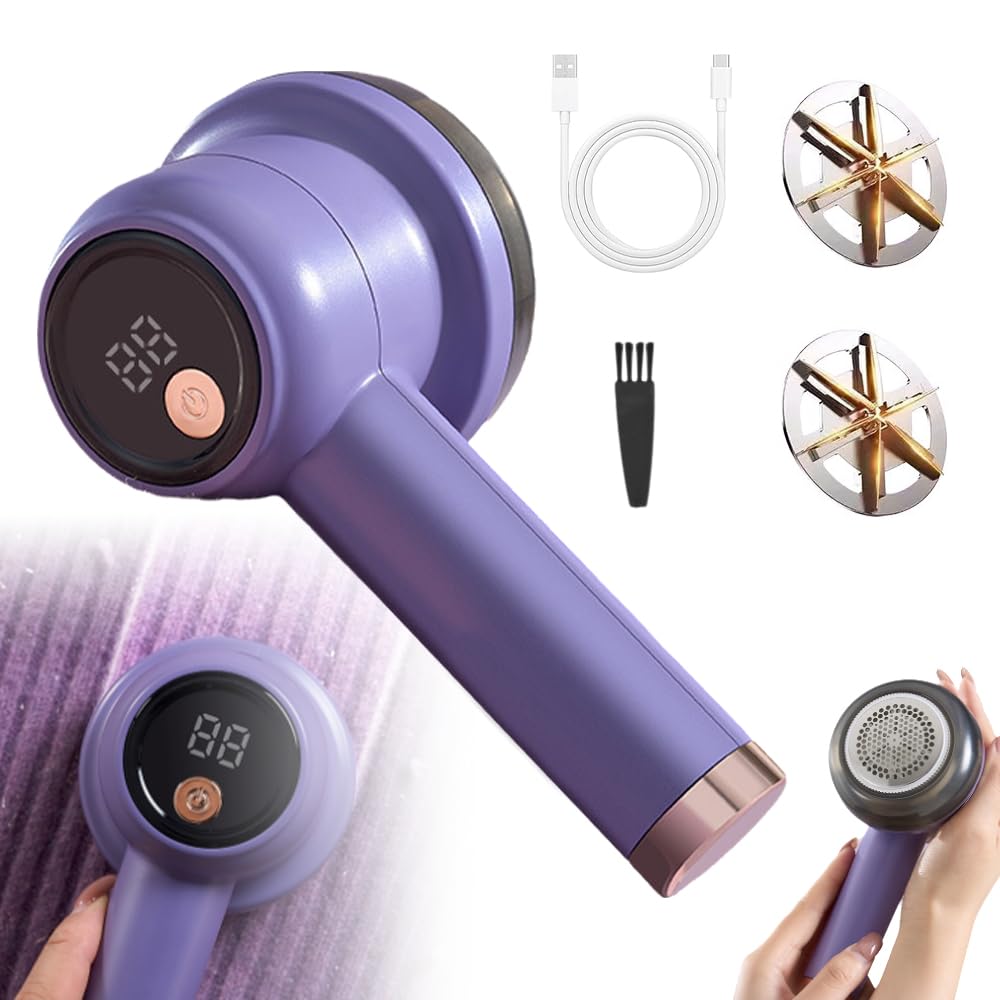 Rasoio elettrico ricaricabile per tessuti, rimozione pelucchi elettrico, 3 modalità per rimuovere pelucchi, display digitale a LED per rimuovere pelucchi, per vestiti, mobili e divani (viola)