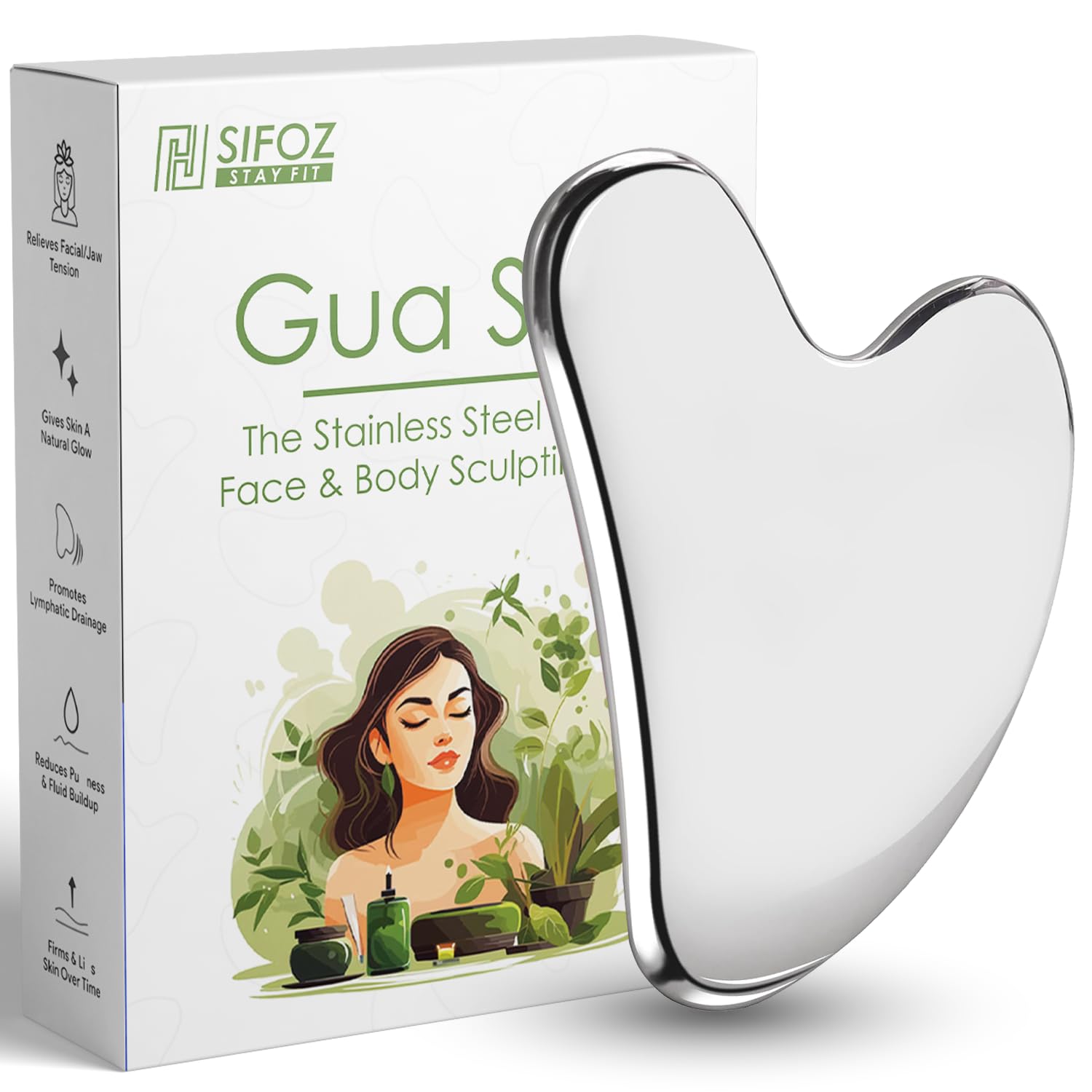 Premium Gua Sha Tool For Face, Anti-Aging Facial Massager Tool For Tighten Skin, 100% 304 Stainless Steel Skin Care Gua Sha for Face, Neck, Eye to Reduce Wrinkles and Relax Body Muscles
