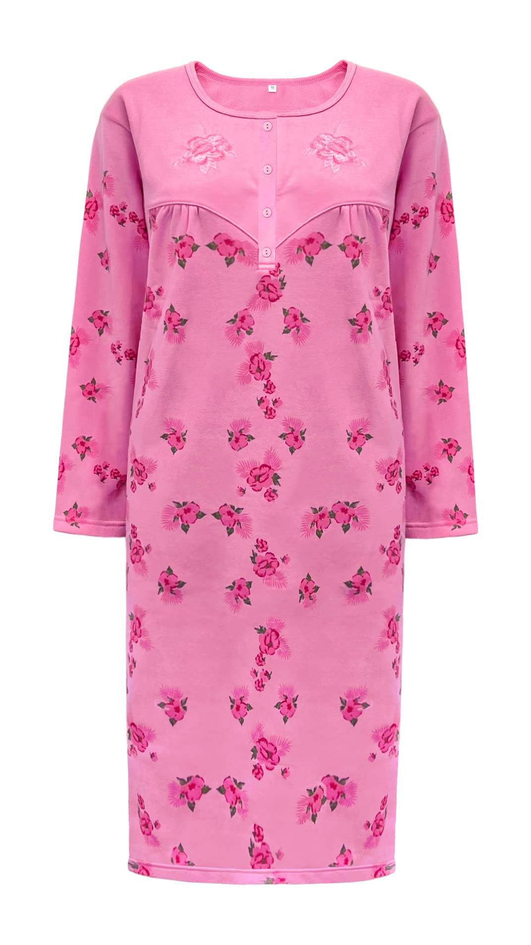 I-Smalls Women's Pink Thermal Nightdress Long Length Cotton Rich Floral Nightie (Xxl)