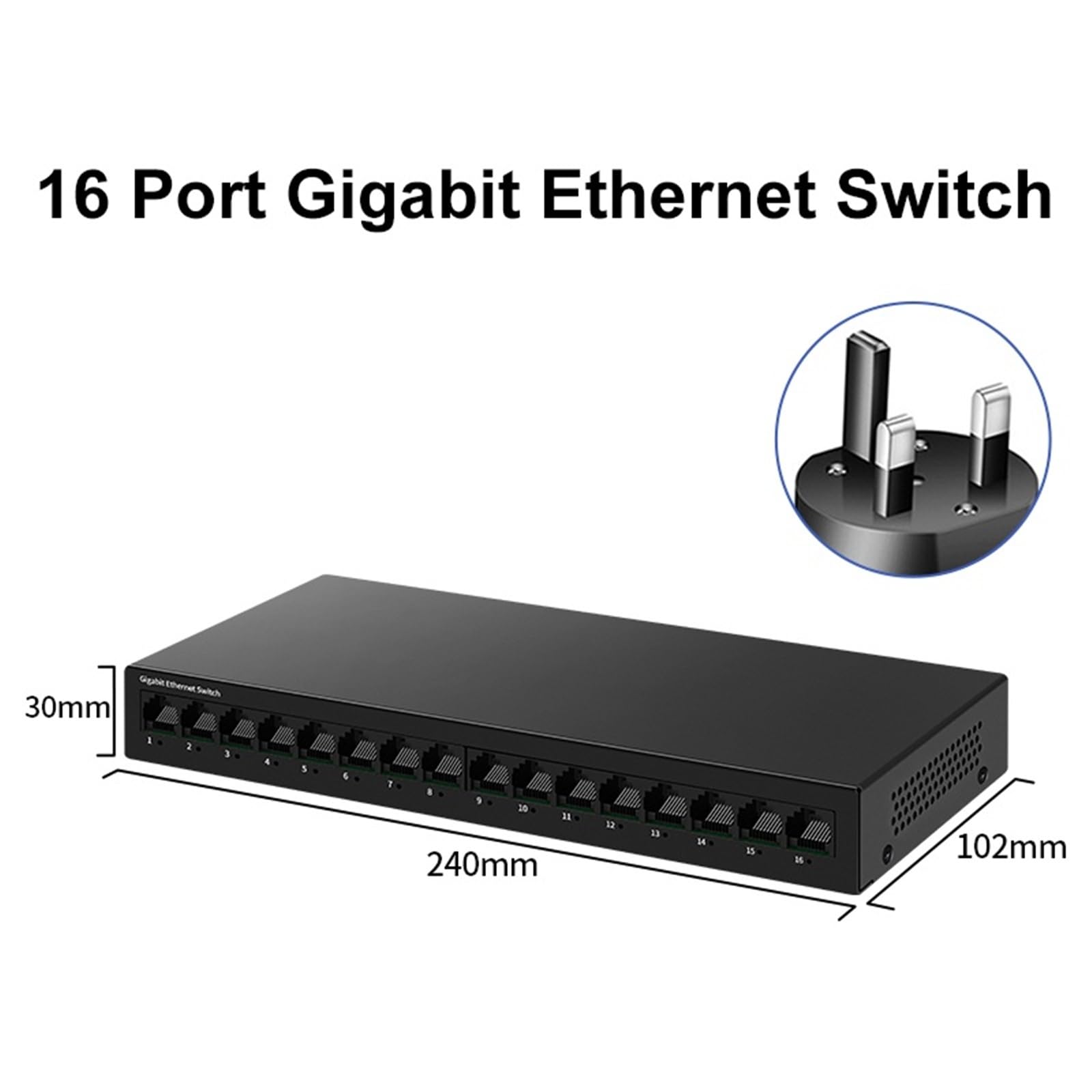 Przełącznik sieciowy, 16-portowy Gigabit, niezarządzany komputer stacjonarny 1000 M bez wentylatora Homelab Ethernet
