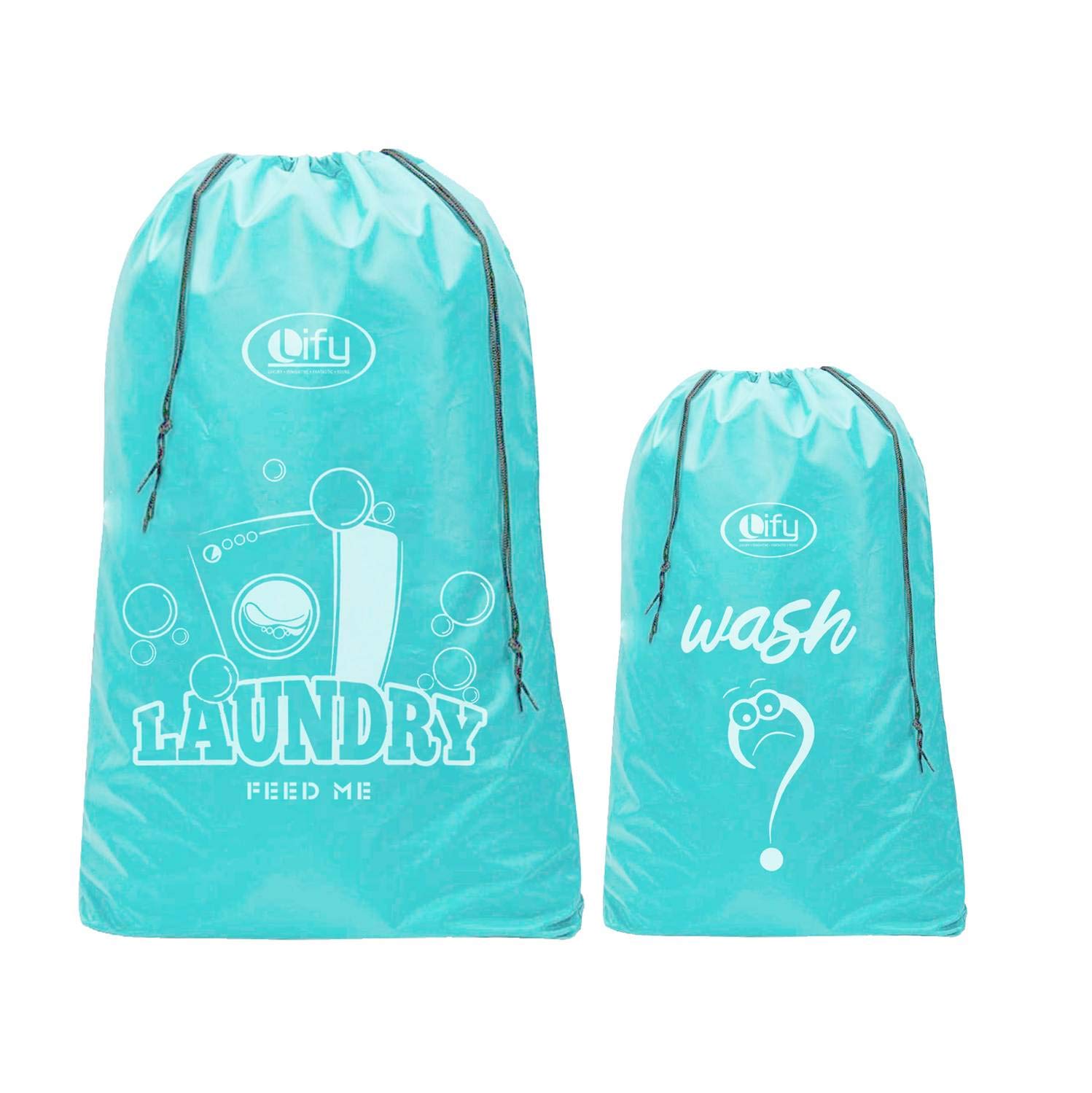 LifyNylon Laundry Bag - These XL (45X31Inches) & M(31X21.5Inch) Bags Will Fit Laundry Hamper and Strong Enough to Carry up to Three Loads of Clothes (AQUA BLUE) - 2 Pcs Pack