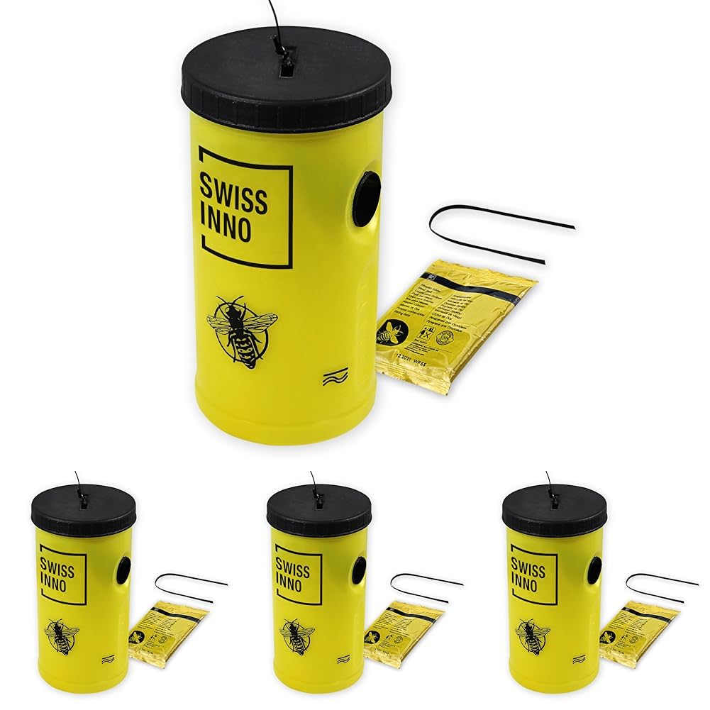 SWISSINNO Piège à Guêpes - Solution Efficace Contre Les Guêpes et Frelons - Réutilisable avec Appât Alimentaire - Utilisation Extérieure - Protection Terrasse Jardin Pique-Nique (Lot de 4)