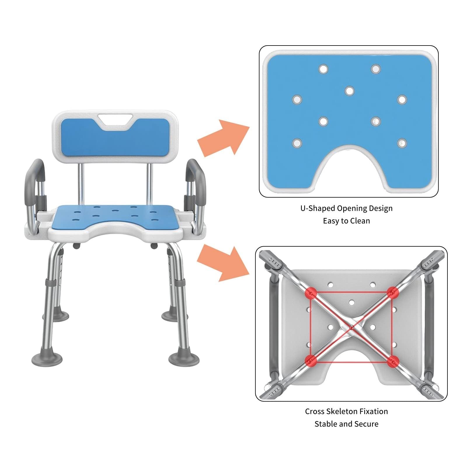 X&Z-XAOY Silla De Baño para Ancianos con Reposapiés Antideslizante Y Asiento En Forma De U Silla De Ducha Abatible Taburete De Baño Regulable En Altura Capacidad De Carga 330 Lbs (Color : A)