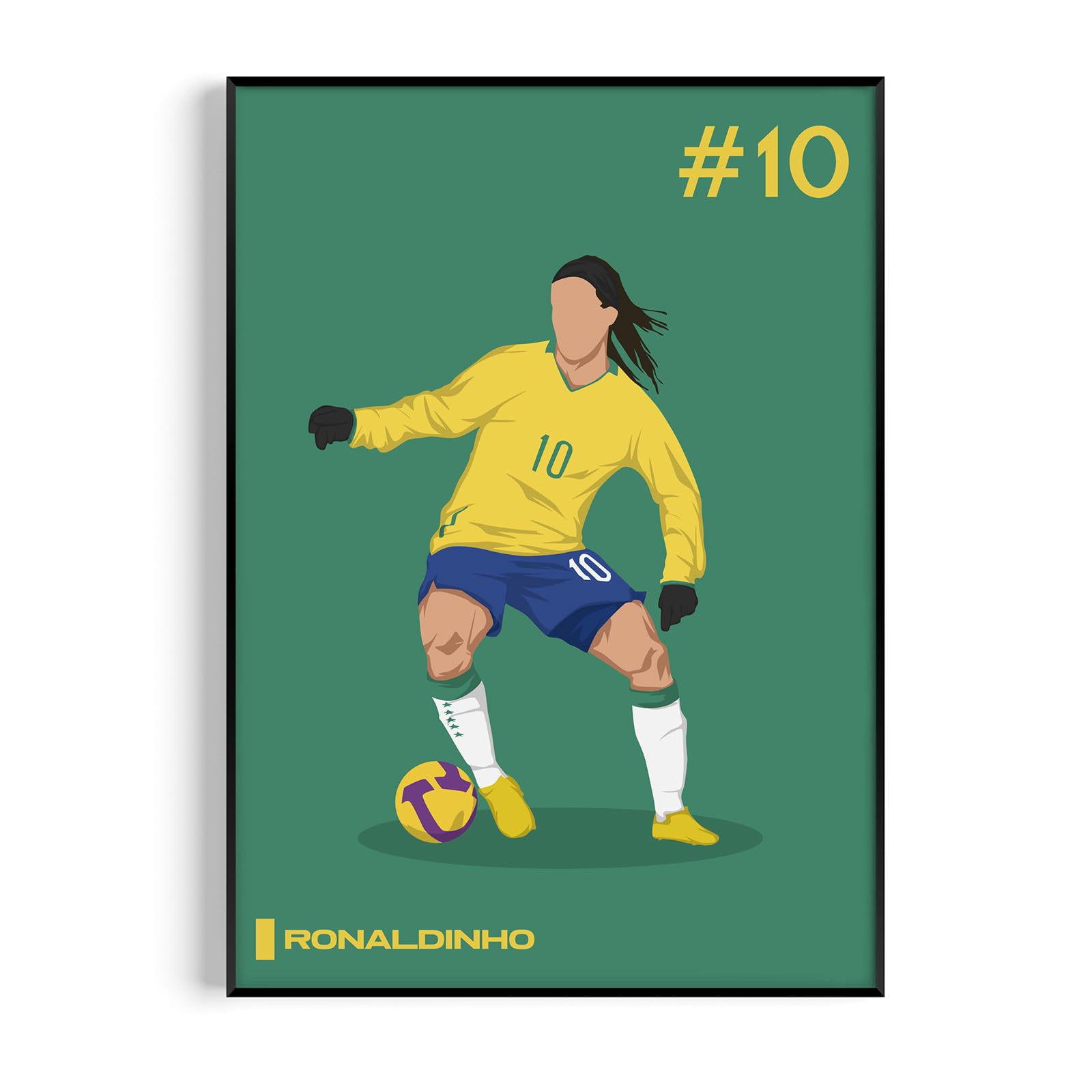 Ronaldinho Poster, Modern Football Wall Art Print, Minimalist Soccer Gift for Fans, Vintage Decor (Ronaldinho, A3, Unframed)