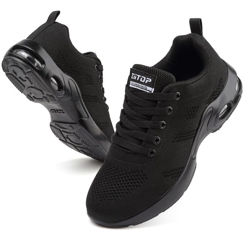 Zapatillas de correr para mujer, con cojín de aire, soporte de arco, zapatillas de plataforma para caminar, de malla, transpirables, ligeras, para gimnasio, al aire libre, tenis, trotar, Black, 36.5