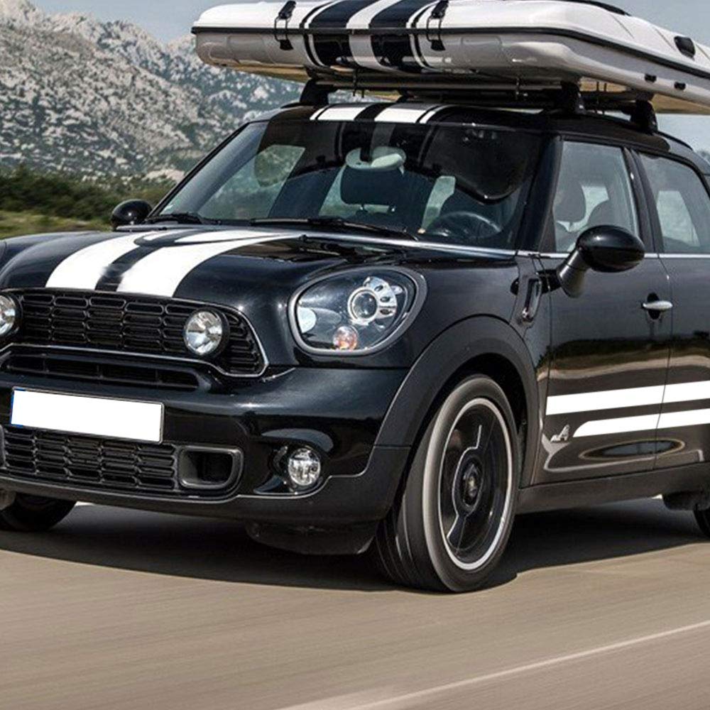 DSYCAR 1Set Voiture Capot Coffre Arrière Jupe Latérale De Course Stripe Body Kit Decal Autocollants De Voiture Pour Mini Cooper Countryman R60 2013-2016 Accessoires (Blanc