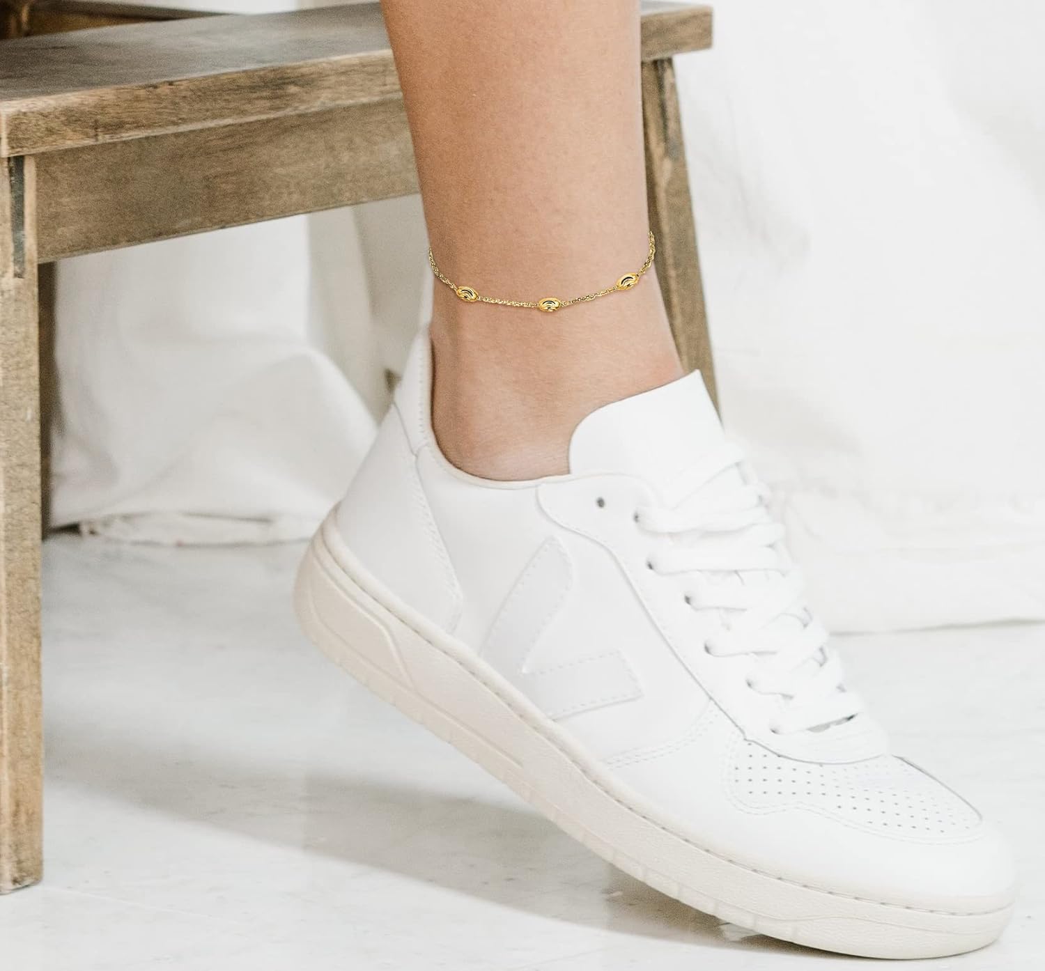 Savlano 18K Gold Plated Over 925 Sterling Silver Station Oval Moon Bead Anklet Chain For Women. Silver, Gold, Rose Gold - Made in Italy Comes With a Gift Box - Image 4