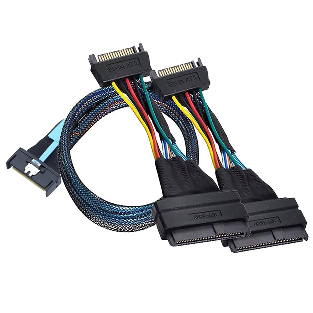 Bamberg Câble d'alimentation et de Données Slimline SAS MCIO 8i 74P vers Dual SFF 8639 avec 15P SATA Mâle pour Câble Adaptateur de Serveur 0,5 M