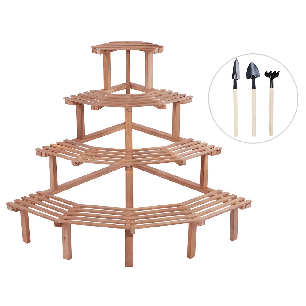 Aramox Scaffale Angolare 4 Ripiani, Legno di Pino 43.3x31.5x29.5in (Retro)