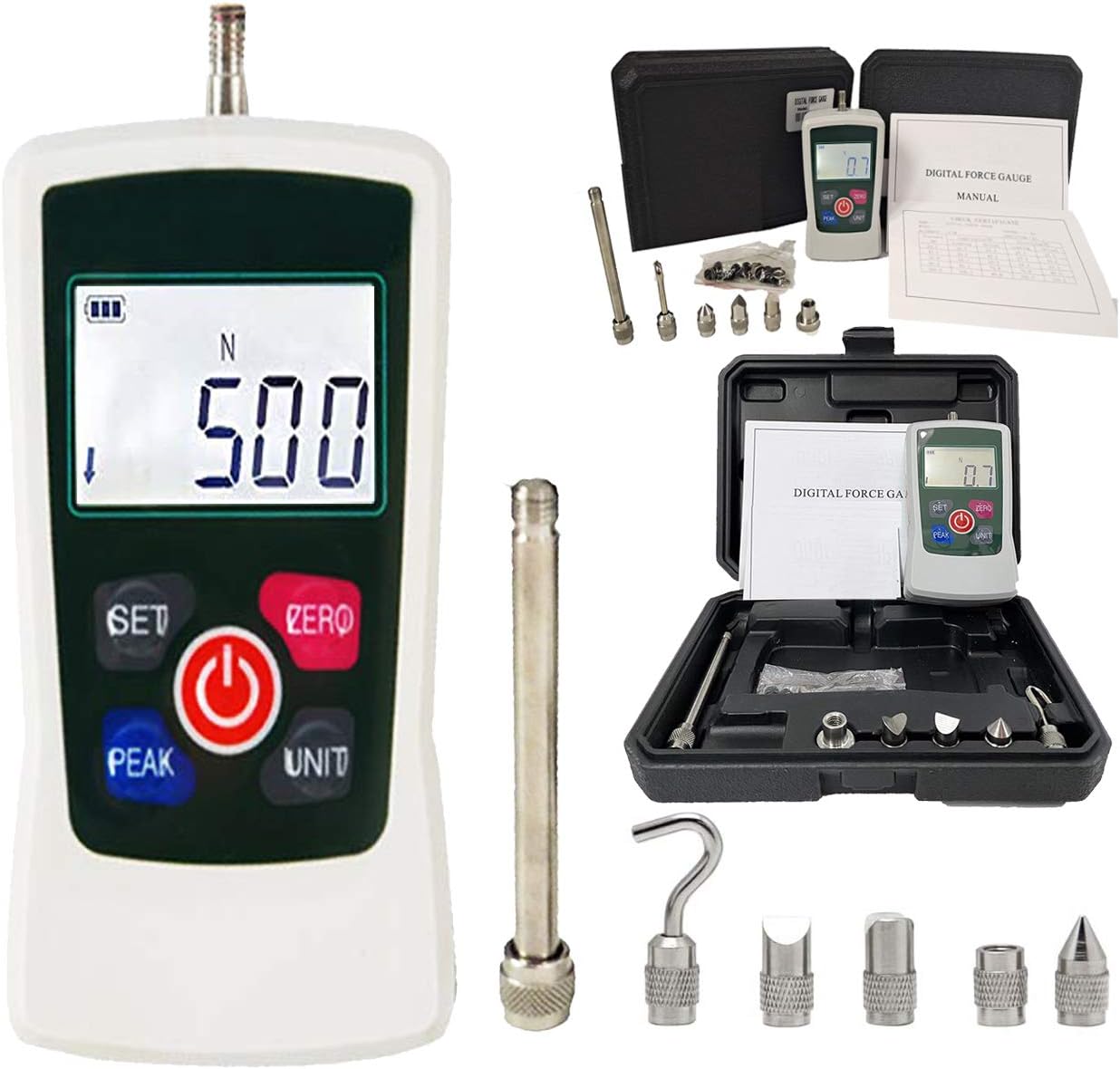 500N Force Gauge Digital Push Pull Gauge Tester with 500N 50Kgf 110Lbf 1800Oz for Lab Force Test Destructive Test