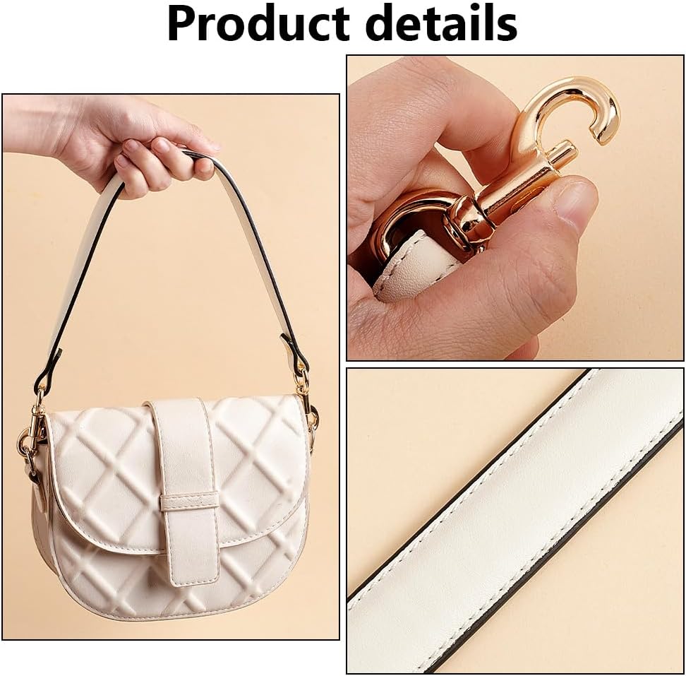 PH PandaHall Short Bag Strap, 20.3 Inch White Imitation Leather Purse Straps 1 Inch Wide Bag Strap Replacement Purse Handbag Straps for Women Men DIY Underarm Bag Handbag, Golden Hardware - Image 4