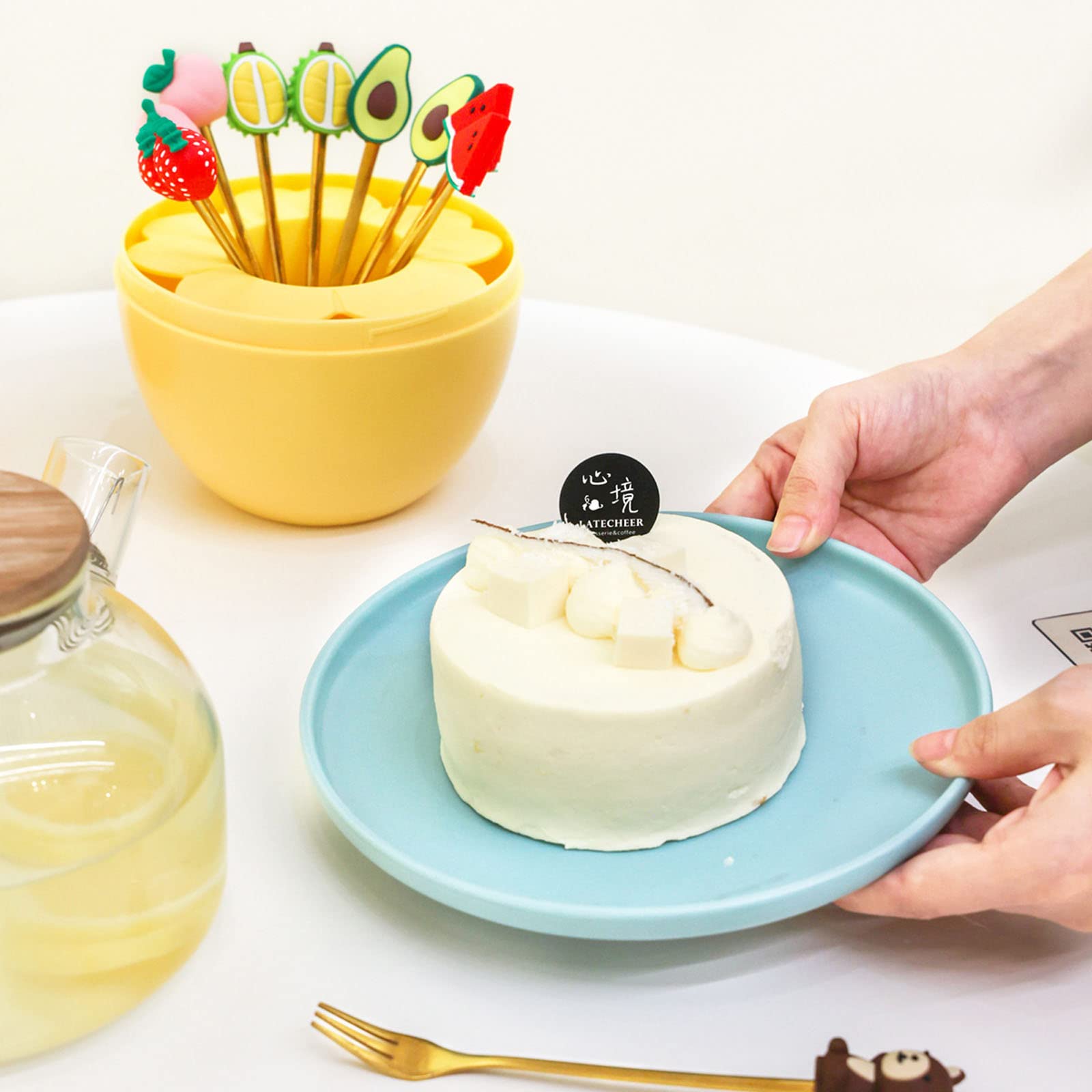 Set 8 Pezzi Cucchiaini E Forchette Dessert Con Manico Ceramica - Motivo Floreale, Per Caffè, Torte E Gelati - Foto 3