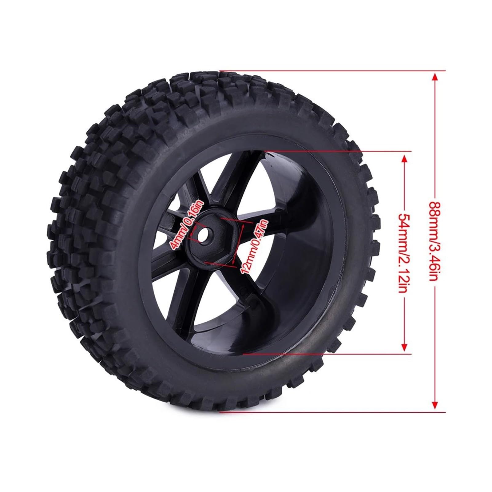 Neumáticos Coche RC Compatible con Wltoys para Redcat para HPI para HSP para Tamiya Todoterreno para Neumáticos para Buggy 1/10 RC Car Ruedas Delanteras Y Traseras Bujes Hexagonales De 12 Mm