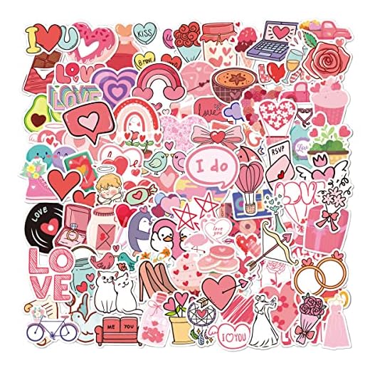 Paquete de 100 tema de amor dia de san valentin pegatinas de vinilo bonitas para botella de agua, portátil, teléfono, equipaje, pegatinas para monopatín para adultos, adolescentes, niñas y niños