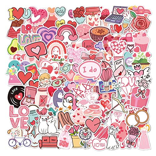 Lot de 100 thème de l'amour saint valentin autocollants en vinyle mignons pour bouteille d'eau,téléphone, bagages, autocollants de planche à roulettes pour adultes...