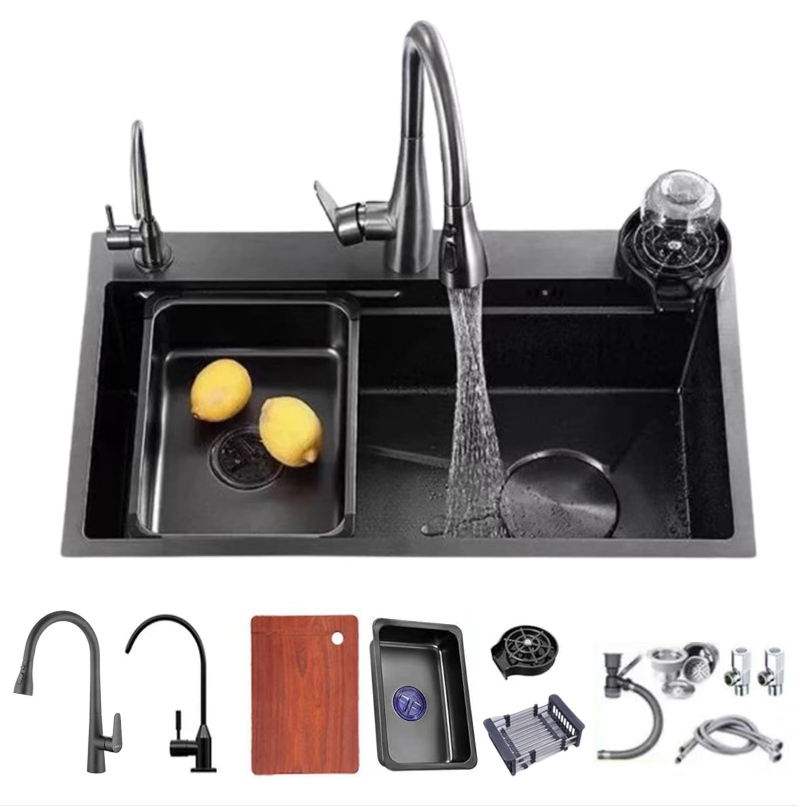 Évier de cuisine à cuve unique résistant aux rayures avec accessoires pour grand plan