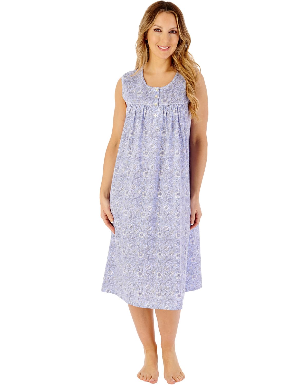 Slenderella Indi Print 42" Sleeveless Jersey Nightdress ND08105 Blue 12-14
