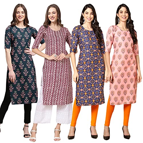 Image of Pinkmint Women's Crepe Digital Print Straight Kurta (Pack of 4)