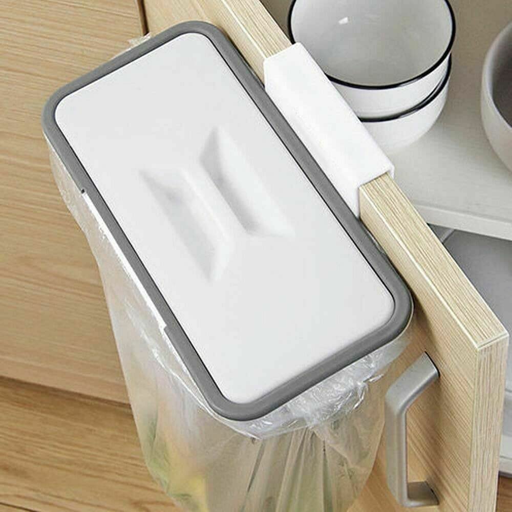 KAM LABELZ Over The Cabinet Door Garbage Holder| Under Kitchen/Sink Counter Hanging Trash Bin Bag Holder| Caravan Motorhome Bin,| Portable Plastic Hanging Organizer Trash Bag Holder with Lid
