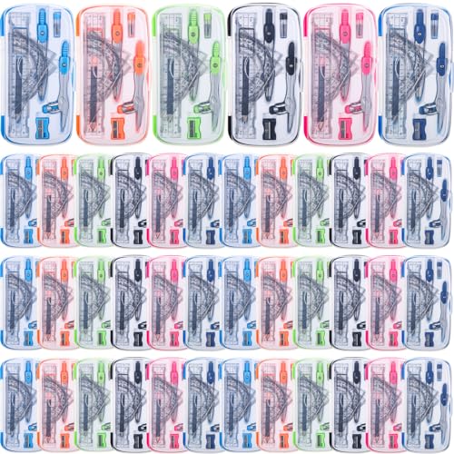 Zonon 36 Sets Math Geometry Kit Student 10 Pcs Shatterproof Storage Box Includes Compass, Rulers, Protractor, Eraser, Pencil Sharpener, Lead Refills, Pencil for Back to School Students Class Teacher