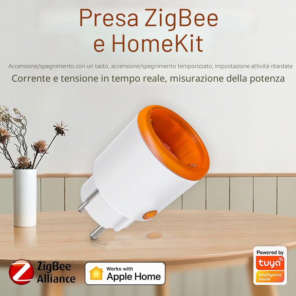 Zigbee - Spina di alimentazione con funzione Smart, funzione di misurazione e timer, controllo tramite App Tuya notificazioni push compatibile con Alexa e Google Home (confezione da 4)