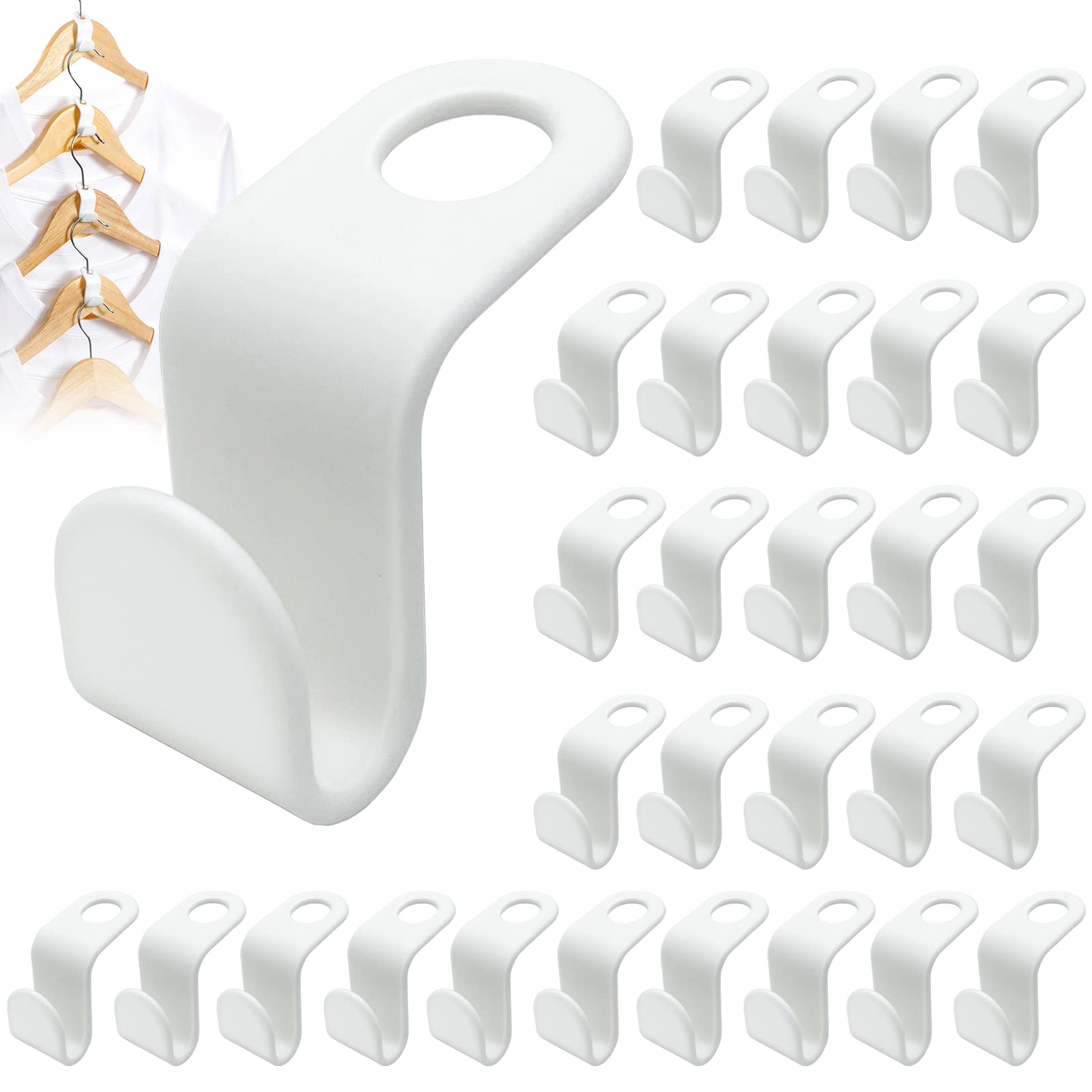 30 Pcs Clothes Hanger Connector Hooks, White Hanger Hooks Super Space Saving Hangers Mini Clothes Connector Multi-Layer Stackable Hanger Extender for Wardrobe Closet Garderobe