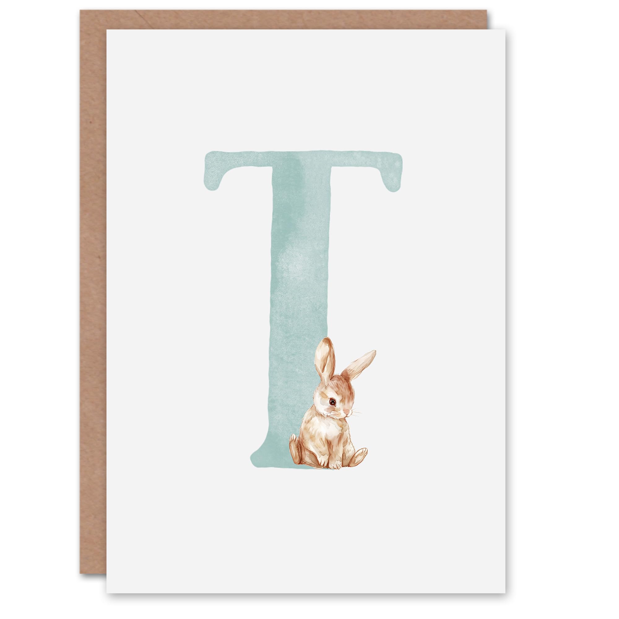 Artery8 Greeting Card Cute Bunny Rabbit New Baby 1st Alphabet Letter T For Child Kids Daughter Son Granddaughter Grandson Birthday Card