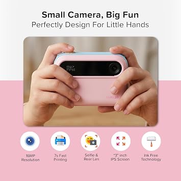 myFirst Kids Instant Print Camera, 16MP Camera, 9 Rolls Paper, Travel Case