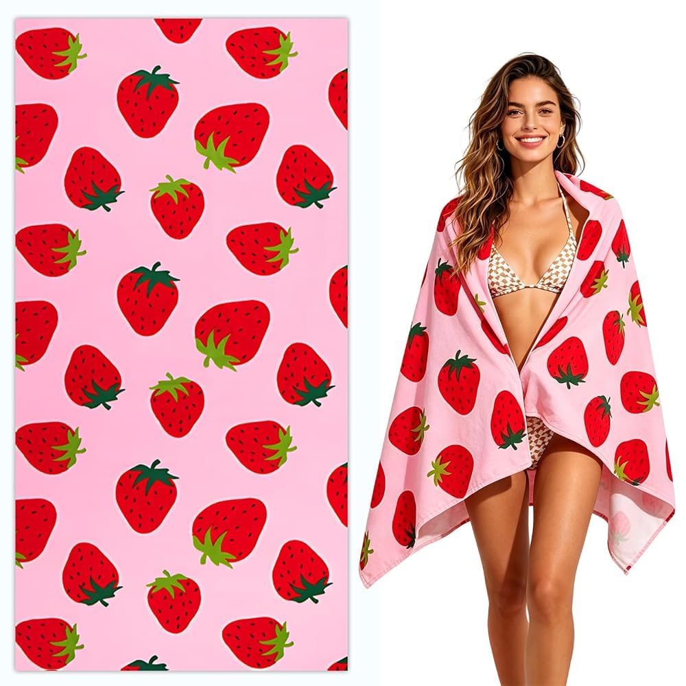 VorErgyllic Strawberry Beach Towel Quick Dry Bath Towel 75 * 150cm